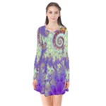 Sea Shell Spiral, Abstract Violet Cyan Stars Flare Dress