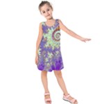 Sea Shell Spiral, Abstract Violet Cyan Stars Kids  Sleeveless Dress