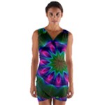 Star Of Leaves, Abstract Magenta Green Forest Wrap Front Bodycon Dress Star Of Leaves, Abstract Magenta Green Forest Wrap Front Bodycon Dress