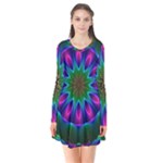 Star Of Leaves, Abstract Magenta Green Forest Flare Dress