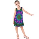 Star Of Leaves, Abstract Magenta Green Forest Kids  Sleeveless Dress