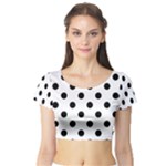 Polka Dots - Black on White Short Sleeve Crop Top (Tight Fit)