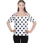 Polka Dots - Black on White Women s Cutout Shoulder Tee