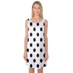 Polka Dots - Black on White Sleeveless Satin Nightdress