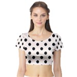 Polka Dots - Black on Seashell Short Sleeve Crop Top (Tight Fit)