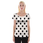 Polka Dots - Black on Seashell Women s Cap Sleeve Top