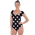 Polka Dots - Seashell on Black Short Sleeve Leotard (Ladies)