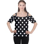 Polka Dots - Seashell on Black Women s Cutout Shoulder Tee