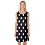 Polka Dots - Seashell on Black Sleeveless Satin Nightdress