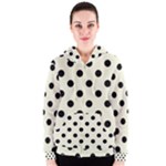 Polka Dots - Black on Beige Women s Zipper Hoodie