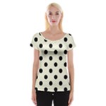 Polka Dots - Black on Beige Women s Cap Sleeve Top