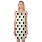 Polka Dots - Black on Beige Sleeveless Satin Nightdress