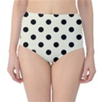 Polka Dots - Black on Beige High-Waist Bikini Bottoms