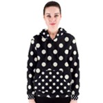 Polka Dots - Beige on Black Women s Zipper Hoodie