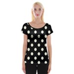 Polka Dots - Beige on Black Women s Cap Sleeve Top