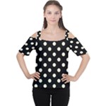 Polka Dots - Beige on Black Women s Cutout Shoulder Tee