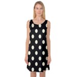 Polka Dots - Beige on Black Sleeveless Satin Nightdress