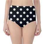 Polka Dots - Beige on Black High-Waist Bikini Bottoms