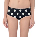 Polka Dots - Beige on Black Mid-Waist Bikini Bottoms