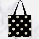 Polka Dots - Beige on Black Zipper Grocery Tote Bag