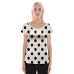 Polka Dots - Black on Linen Women s Cap Sleeve Top