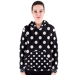 Polka Dots - Linen on Black Women s Zipper Hoodie