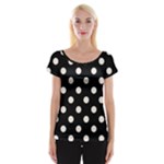 Polka Dots - Linen on Black Women s Cap Sleeve Top