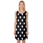 Polka Dots - Linen on Black Sleeveless Satin Nightdress