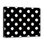 Polka Dots - Linen on Black Canvas 14  x 11  (Stretched)