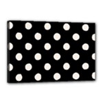 Polka Dots - Linen on Black Canvas 18  x 12  (Stretched)