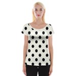 Polka Dots - Black on Ivory Women s Cap Sleeve Top