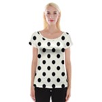 Polka Dots - Black on Ivory Women s Cap Sleeve Top