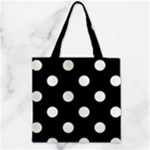 Polka Dots - Ivory on Black Zipper Grocery Tote Bag