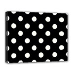 Polka Dots - Ivory on Black Canvas 14  x 11  (Stretched)