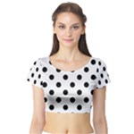 Polka Dots - Black on White Smoke Short Sleeve Crop Top (Tight Fit)