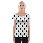 Polka Dots - Black on White Smoke Women s Cap Sleeve Top