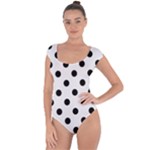 Polka Dots - Black on White Smoke Short Sleeve Leotard (Ladies)