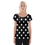 Polka Dots - White Smoke on Black Women s Cap Sleeve Top