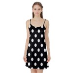 Polka Dots - White Smoke on Black Satin Night Slip