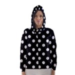 Polka Dots - White Smoke on Black Hooded Wind Breaker (Women)