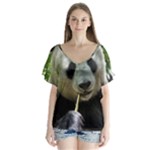 Panda V-Neck Flutter Sleeve Top