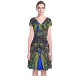 Peacock Short Sleeve Front Wrap Dress