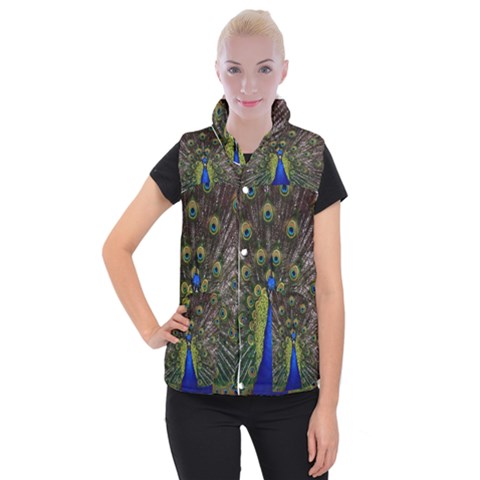 Peacock Women s Button Up Puffer Vest from ArtsNow.com