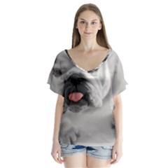 V-Neck Flutter Sleeve Top 
