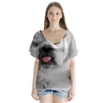 White Bulldog V-Neck Flutter Sleeve Top
