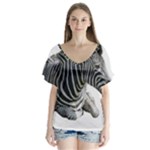 Zebra V-Neck Flutter Sleeve Top