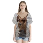 Weiner Dog V-Neck Flutter Sleeve Top