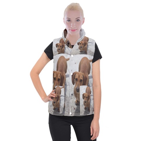 Weiner Dog Women s Button Up Puffer Vest from ArtsNow.com