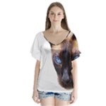 Siamese Cat V-Neck Flutter Sleeve Top