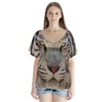 White Tiger 2 V-Neck Flutter Sleeve Top